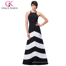 Grace Karin Sexy Women Halter Summer Black And White Wide Stripe Long Maxi Casual Dress Beach Dress CL008932-1